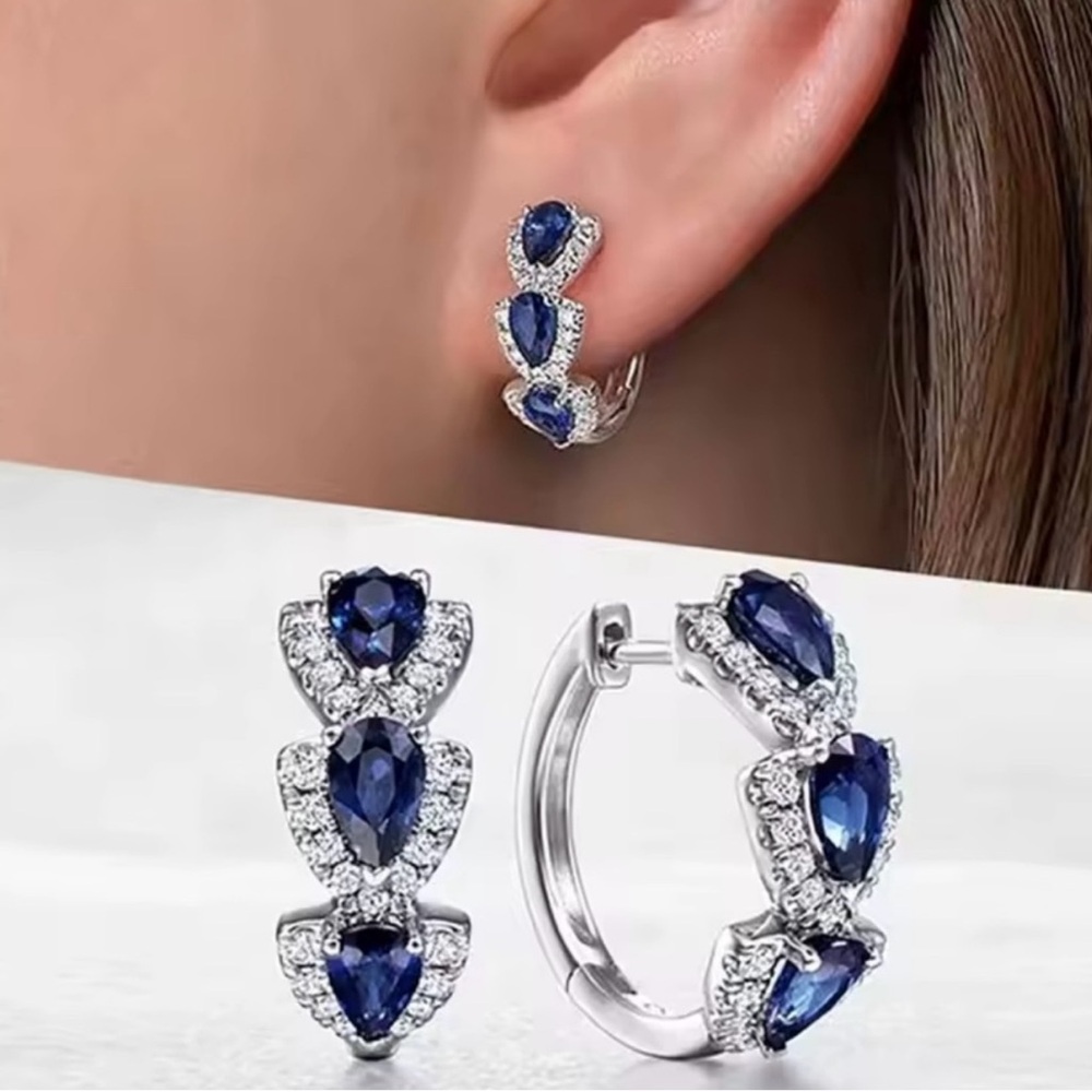 Sapphire Blue and Silver Teardrop Earrings